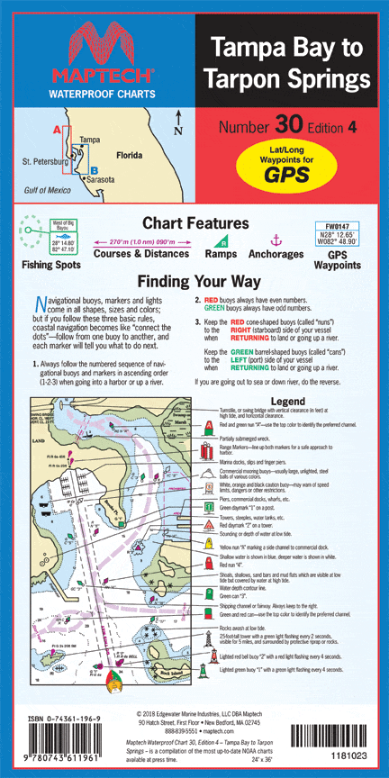 Tampa Bay to Tarpon Springs Waterproof Chart, 4th Edition