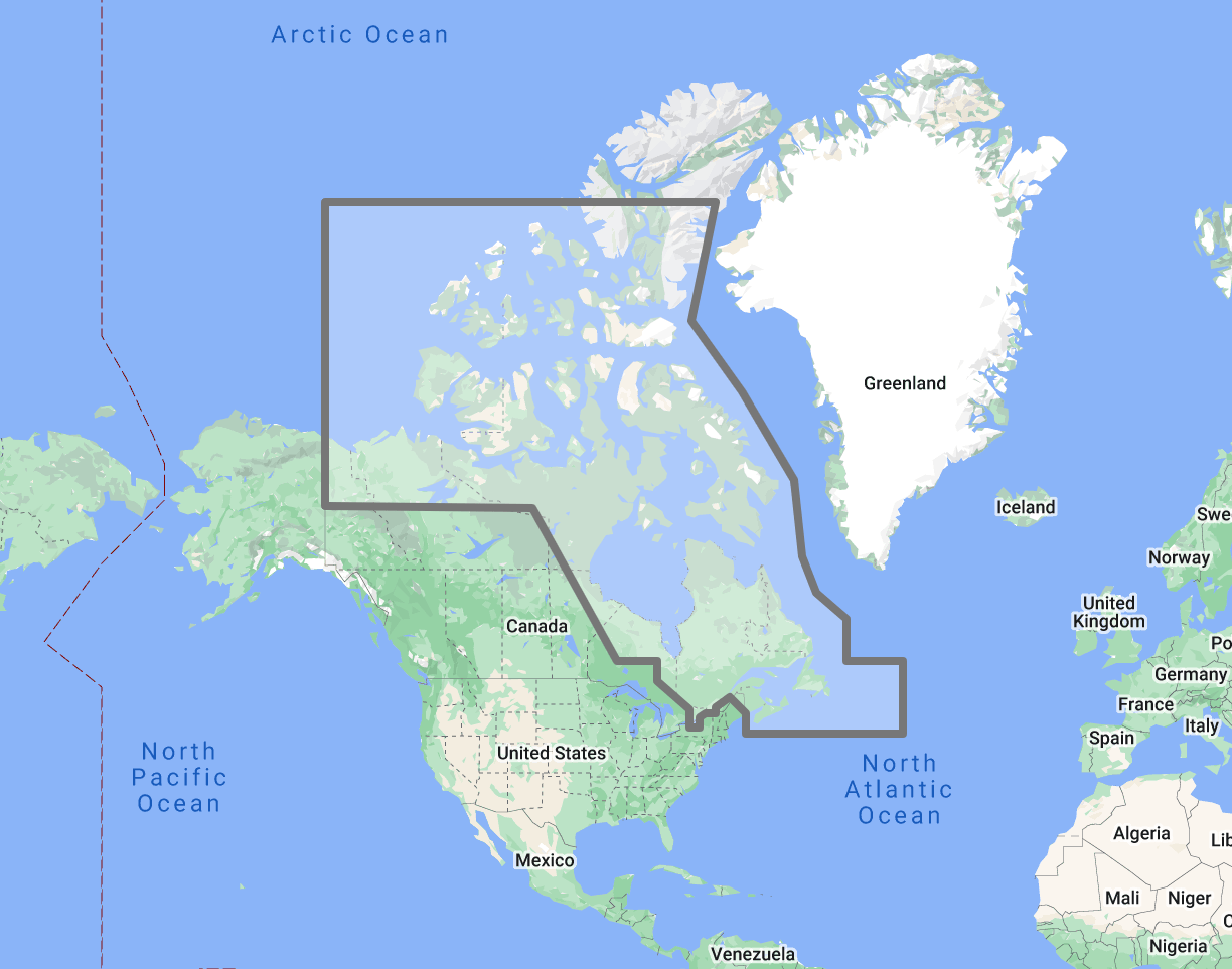 Timezero TZ Map: Canada East and North
