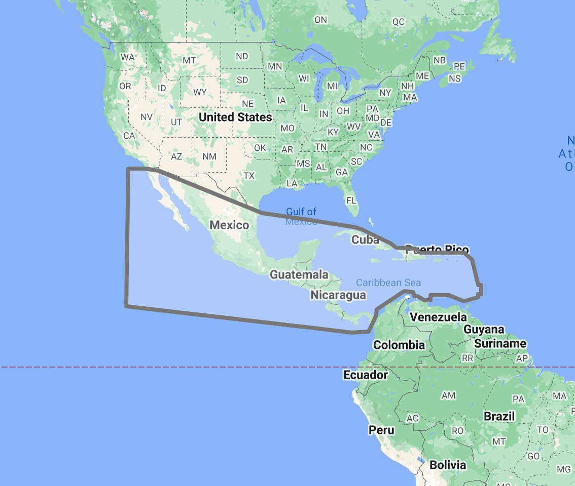 Timezero TZ Map: Central America & Caribbean