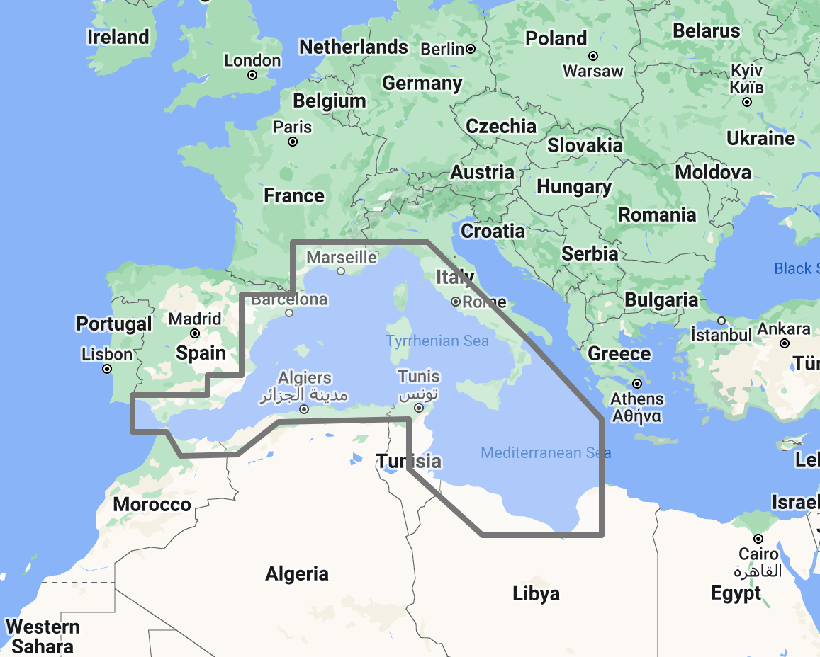 Timezero TZ Map: Europe | Mediterranean - Western Mediterranean