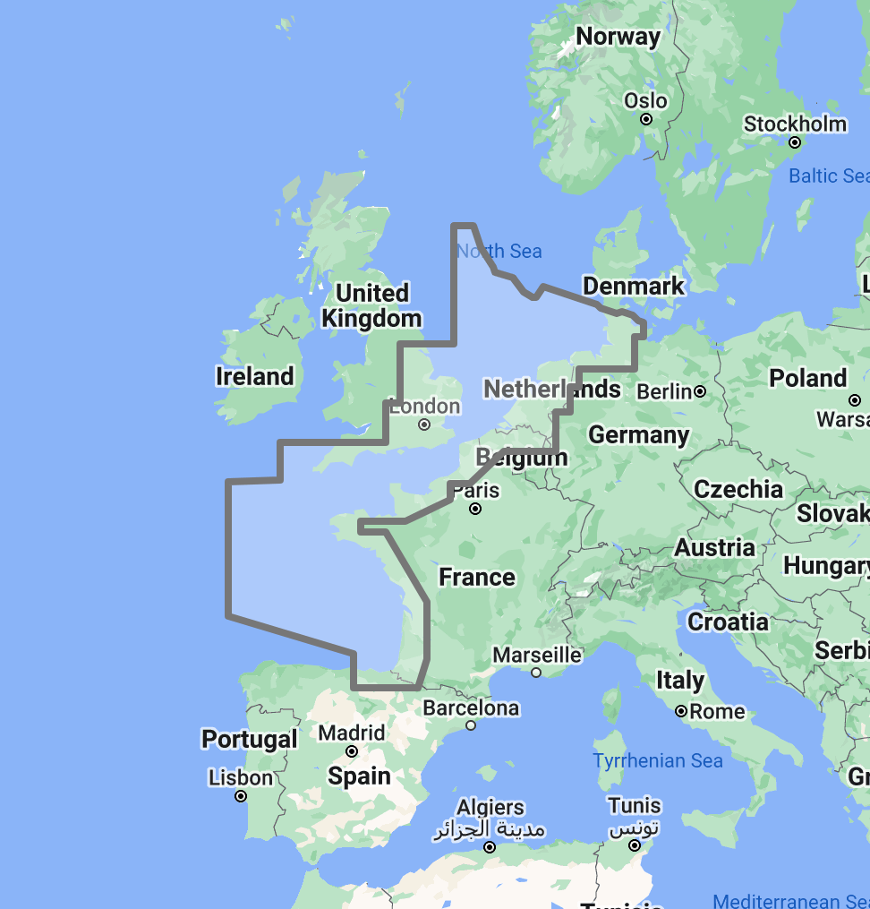 Timezero TZ Map: North Sea, English Channel, Gulf of Viscaya