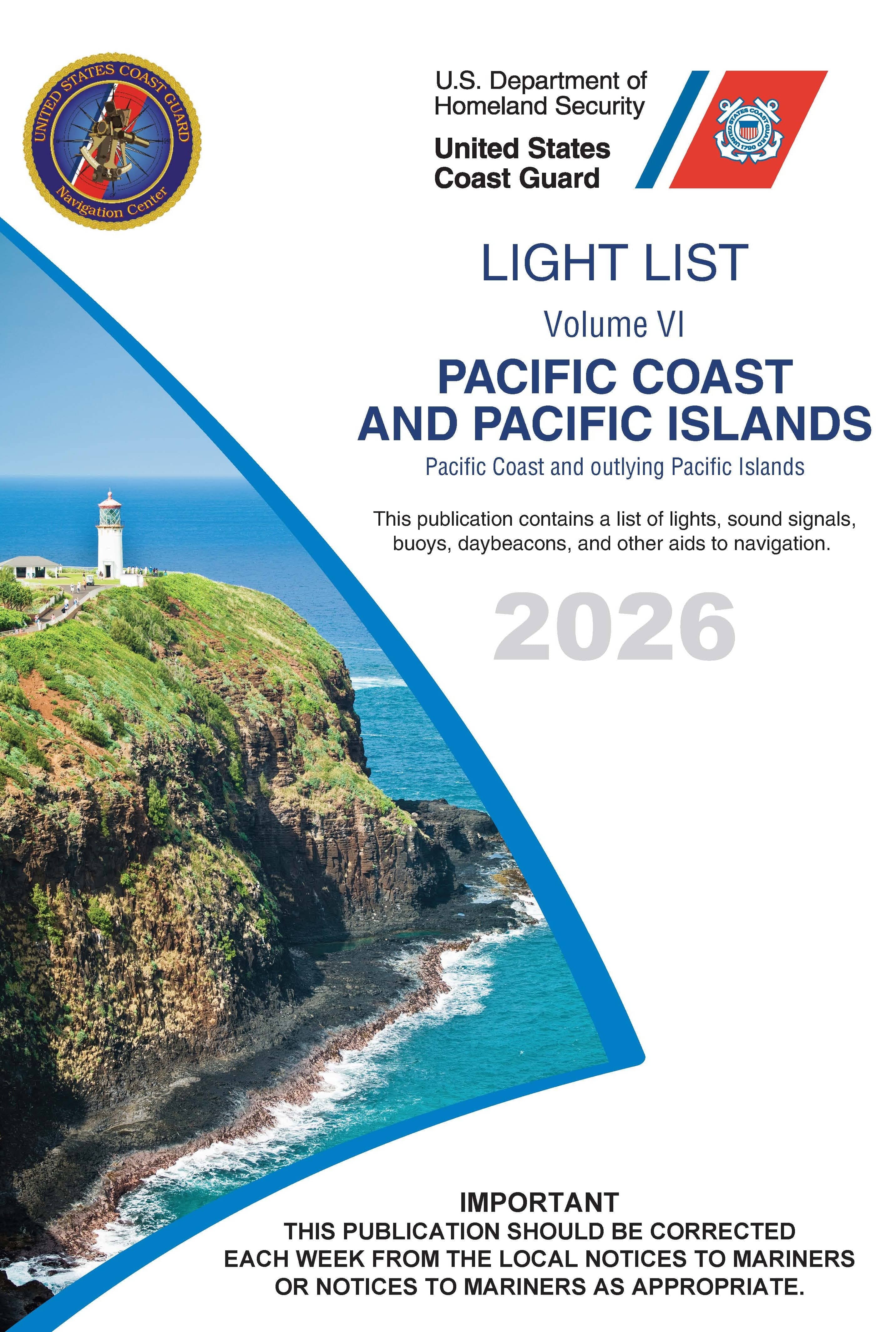 USCG Light List 6: Pacific Coast and Pacific Islands, 2026 Edition