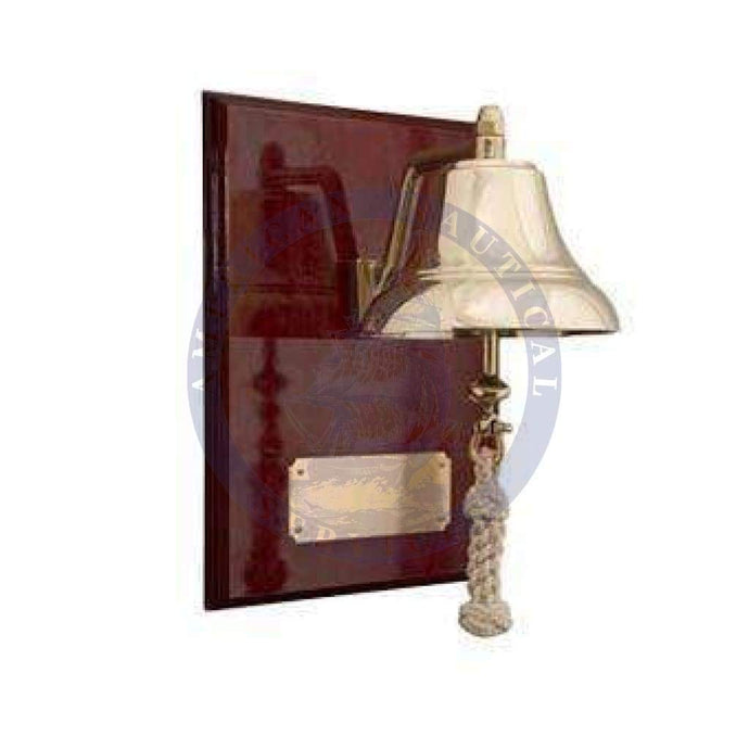 6" Brass Bell Mounted on Mahogany Plaque with Brass Plate (Weems & Plath 6060/EN4006)