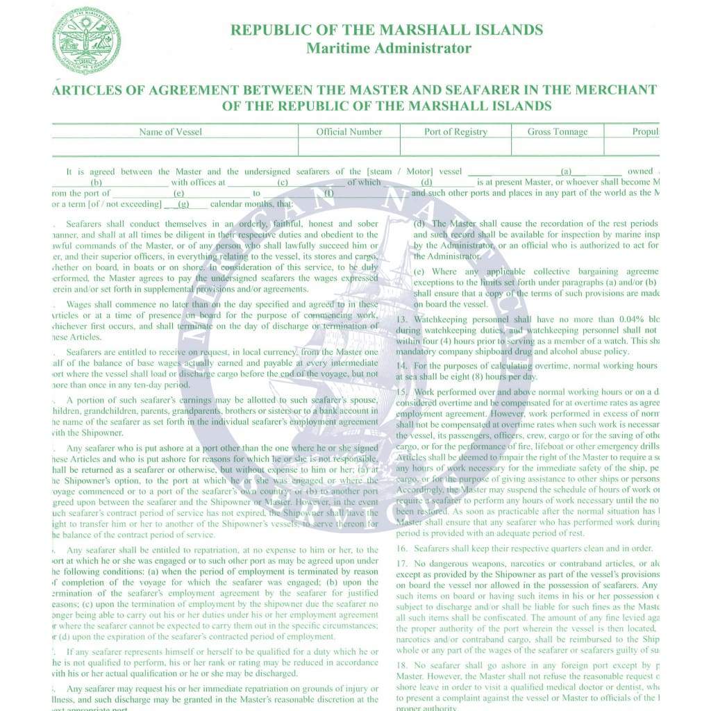 Articles of Agreement for the Republic of the Marshall Islands (MI-110)