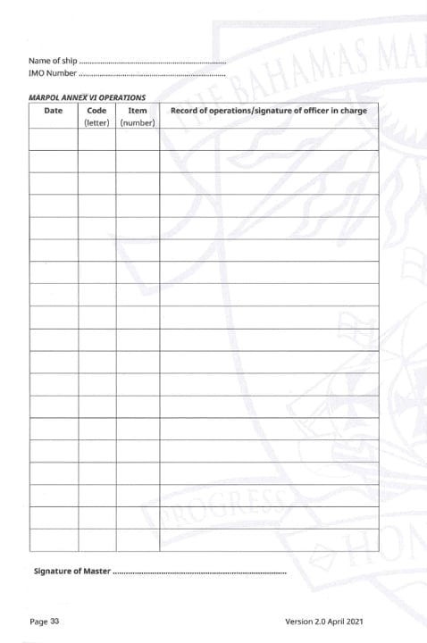 Bahamas MARPOL Annex VI Record Book