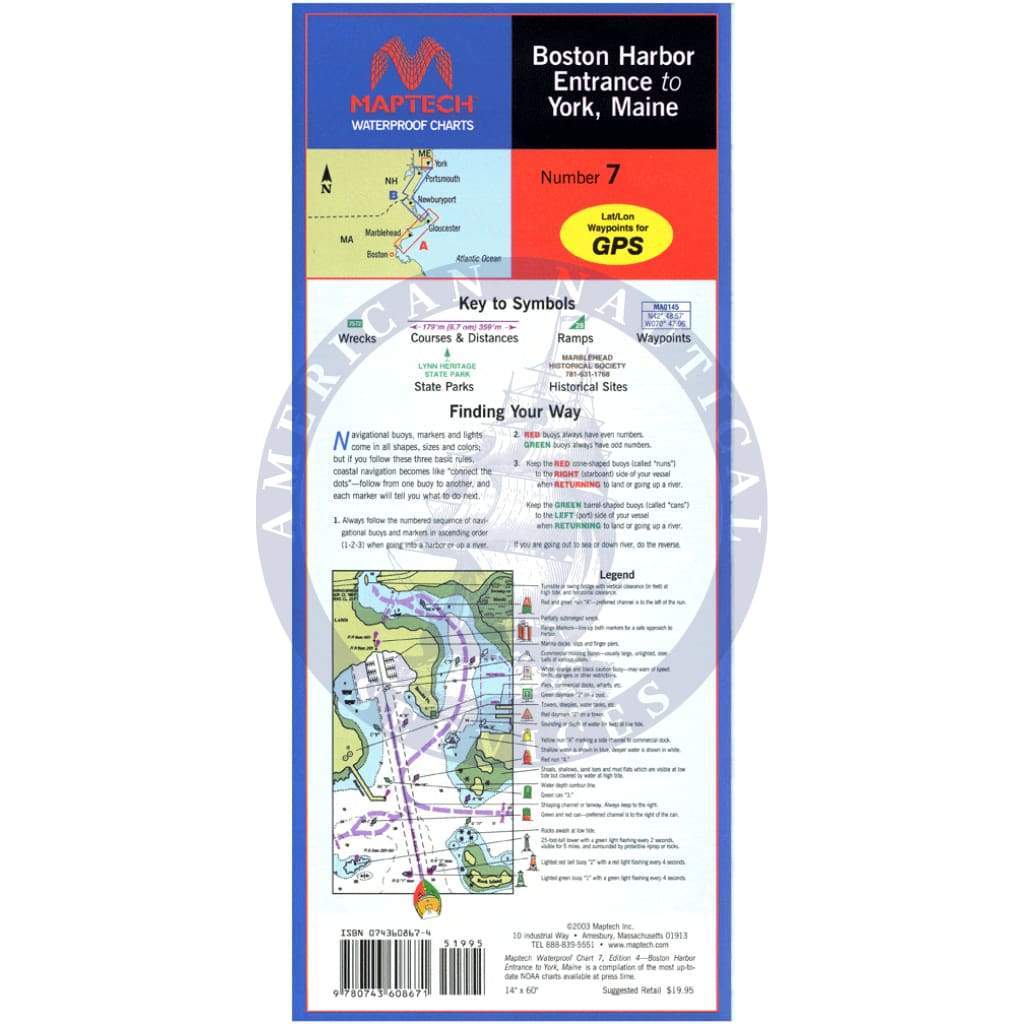 Boston Harbor Entrance to York ME Waterproof Chart, 5th Edition