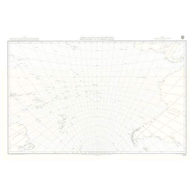 British Admiralty Gnomonic Chart 5098: Great Circle Sailing South Pacific and Southern Oceans