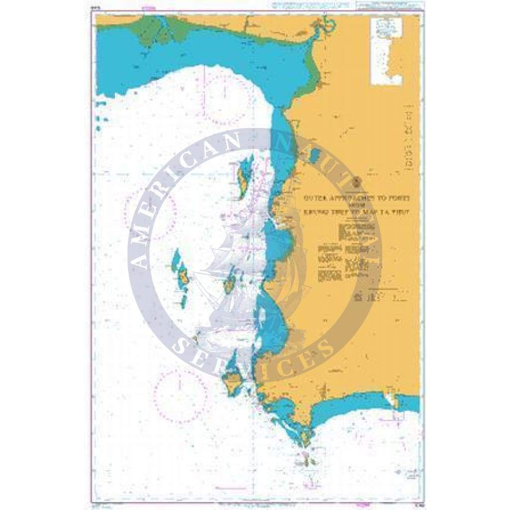 British Admiralty Nautical Chart 1046: Outer Approaches to Ports from Krung Thep to Map Ta Phut