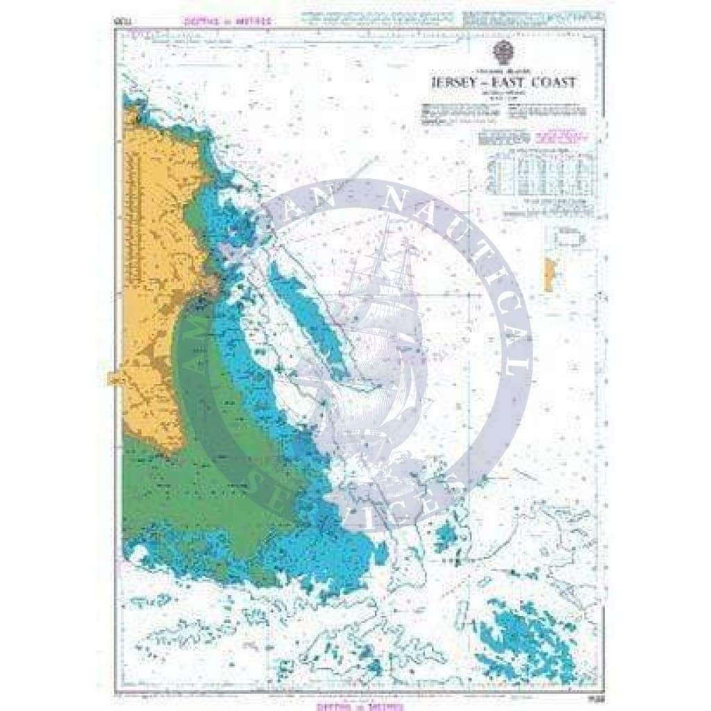 British Admiralty Nautical Chart 1138: Channel Islands, Jersey – East Coast