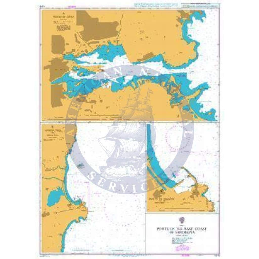 British Admiralty Nautical Chart 1210: Ports on the East Coast of Sardegna