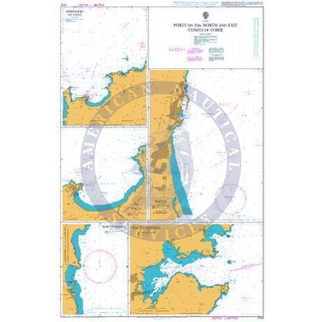 British Admiralty Nautical Chart 1425: France, Ports on the North and East Coasts of Corse