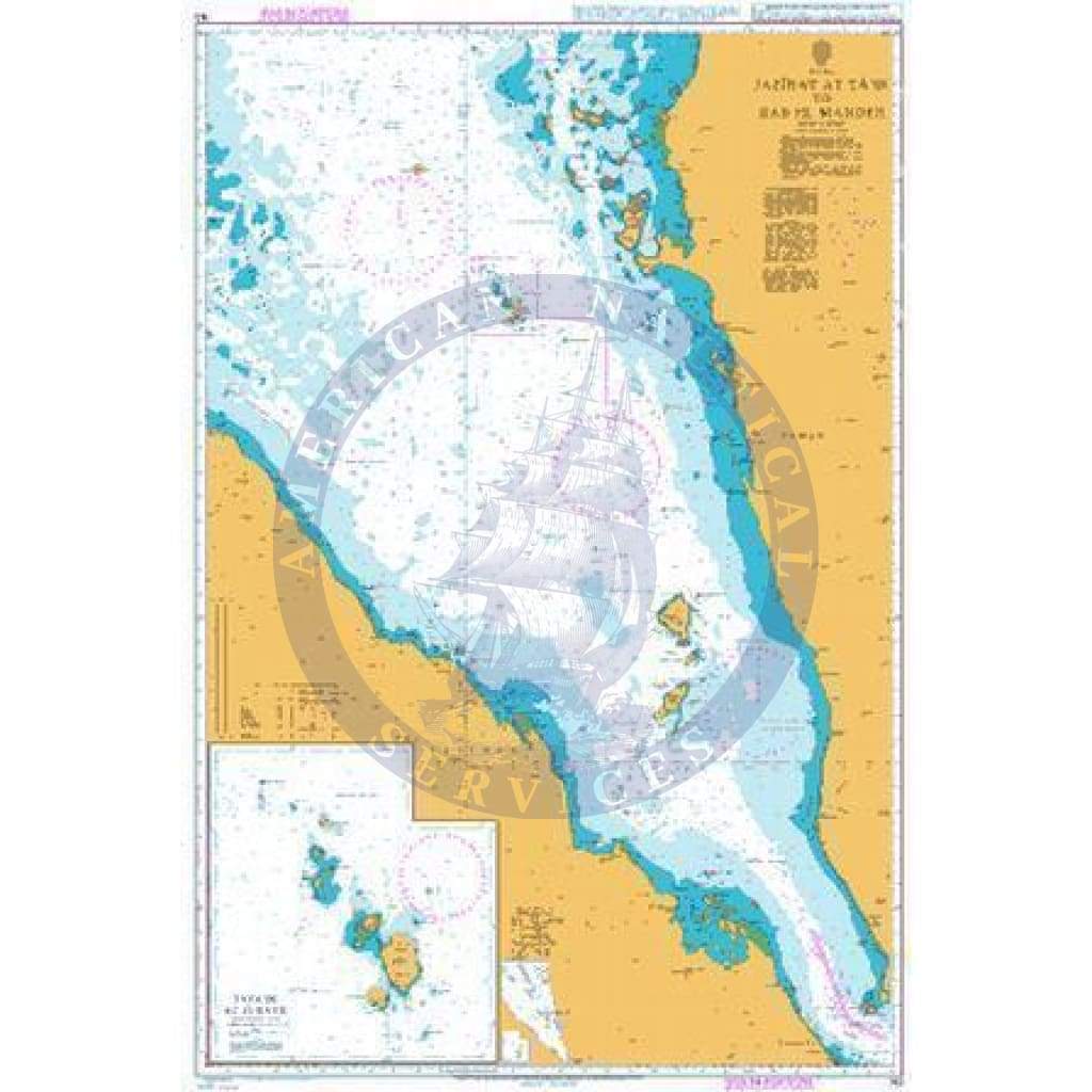 British Admiralty Nautical Chart 143: Red Sea, Jazirat at Ta'ir to Bab el Mandeb