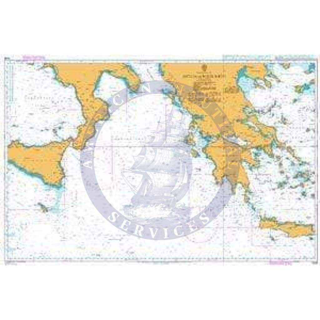 British Admiralty Nautical Chart 1439: Sicilia to Nisos Kriti