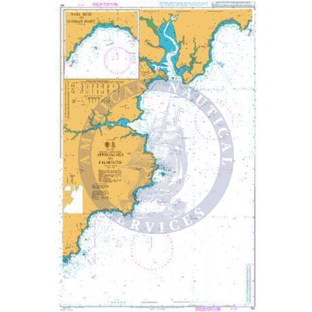 British Admiralty Nautical Chart  154: England – South Coast, Approaches to Falmouth. Nare Head to Dodman Point