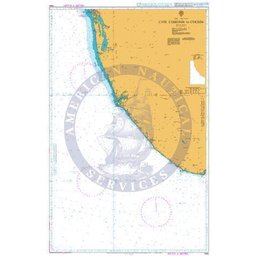British Admiralty Nautical Chart 1566: Cape Comorin to Cochin
