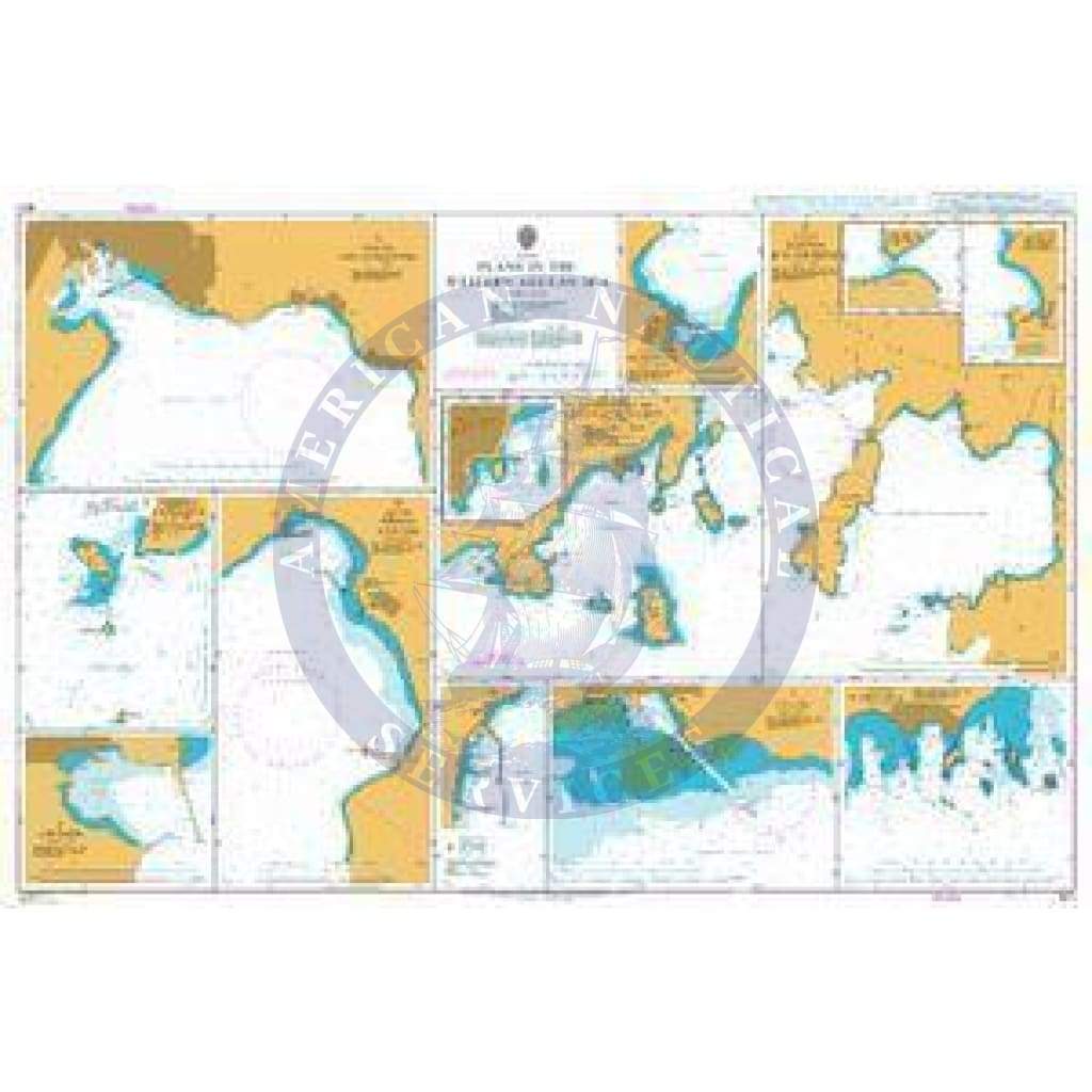 British Admiralty Nautical Chart 1571: Plans in the Western Aegean Sea