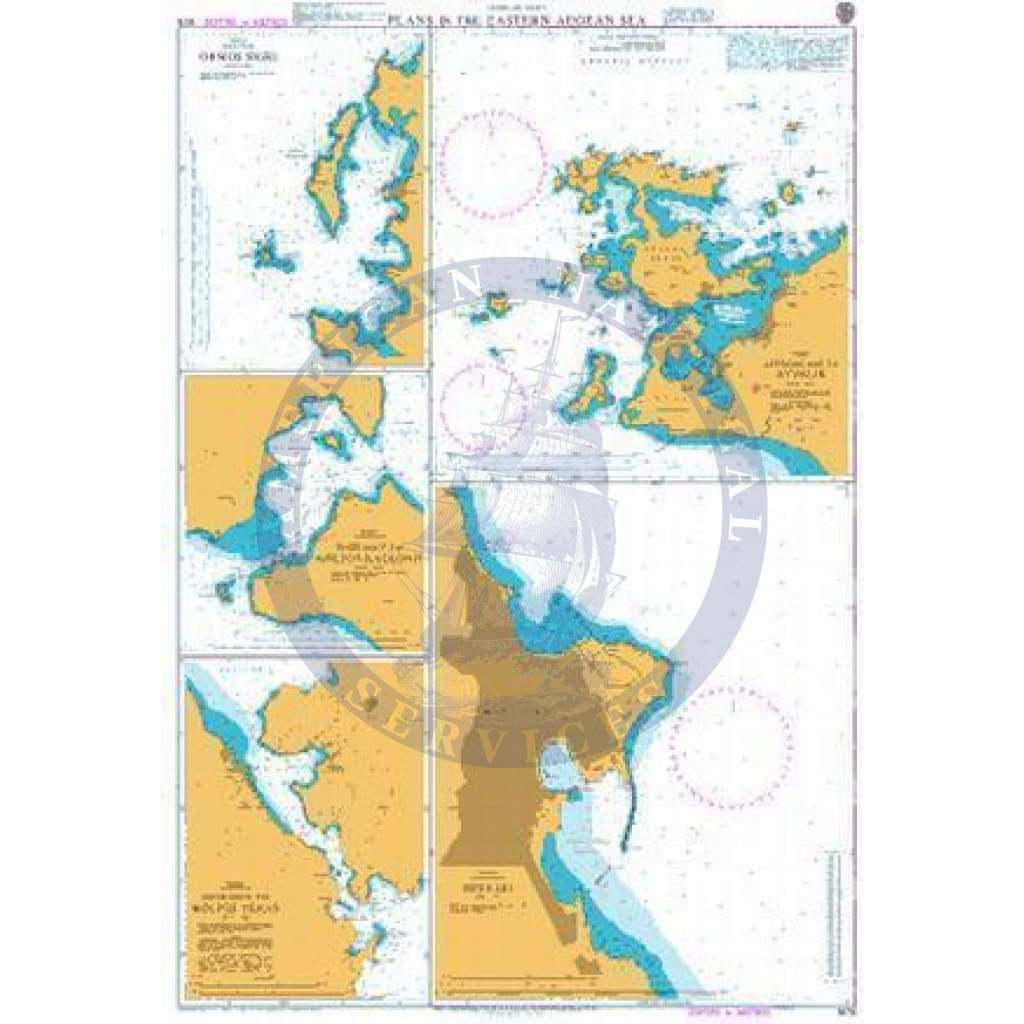 British Admiralty Nautical Chart 1675: Plans in the Eastern Aegean Sea