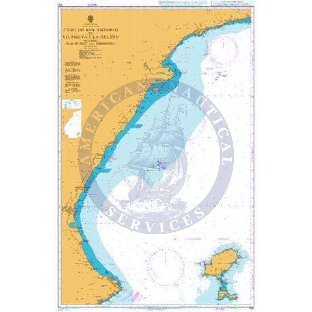 British Admiralty Nautical Chart 1701: Mediterranean Sea, Spain – East Coast, Cabo de San Antonio to Vilanova I la Geltrú including Islas de Ibiza and Formentera