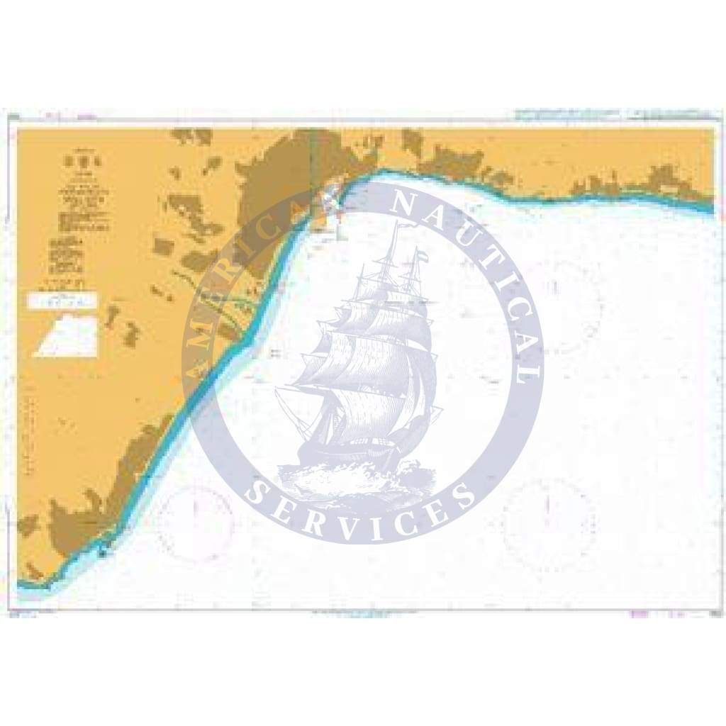 British Admiralty Nautical Chart 1850: Approaches to Malaga
