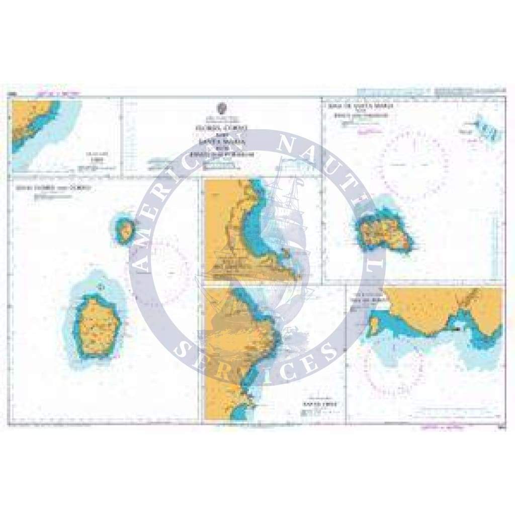 British Admiralty Nautical Chart  1959: North Atlantic Ocean, Arquipélago Dos Açores, Flores, Corvo and Santa Maria with Banco Das Formigas