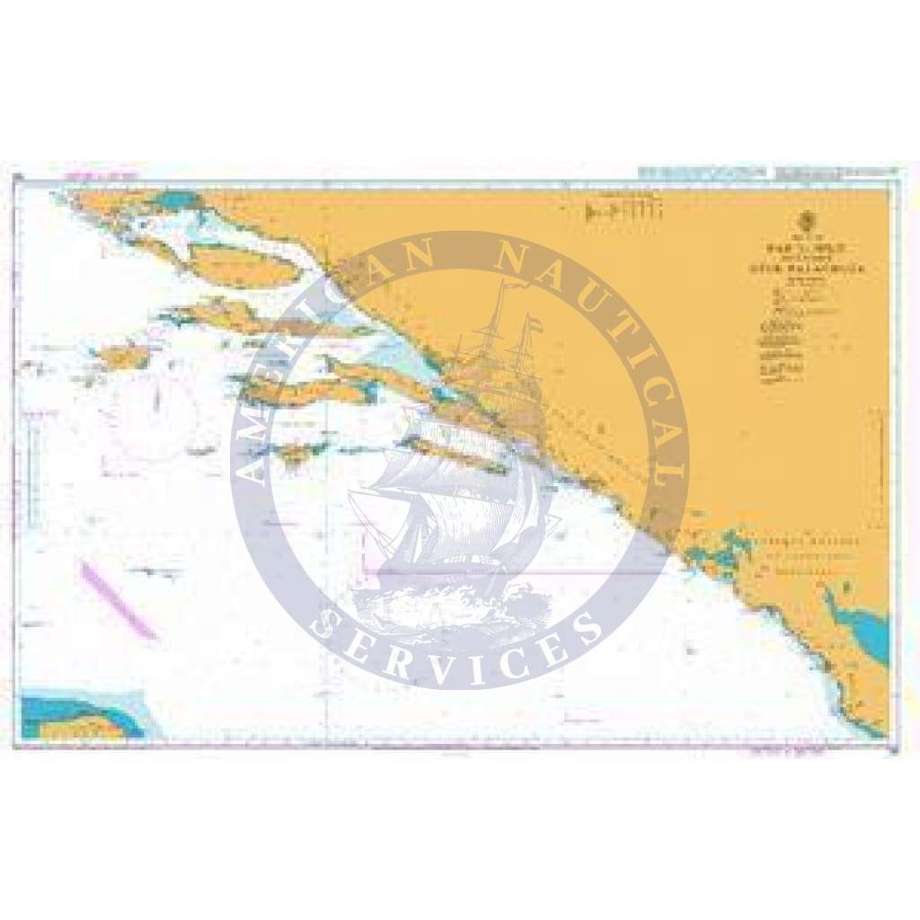 British Admiralty Nautical Chart 196: Adriatic Sea, Bar to Split including Otok Palagruža
