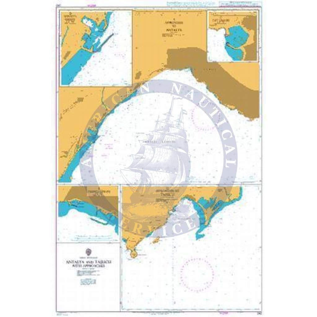 British Admiralty Nautical Chart 242: Antalya and Tasucu with Approaches