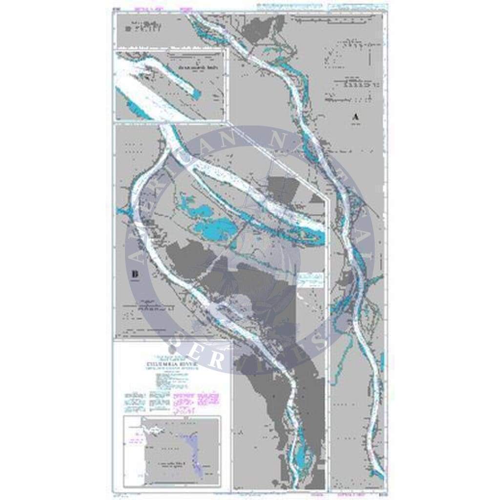 British Admiralty Nautical Chart 2849: Columbia River Lord Island to Vancouver and Portland