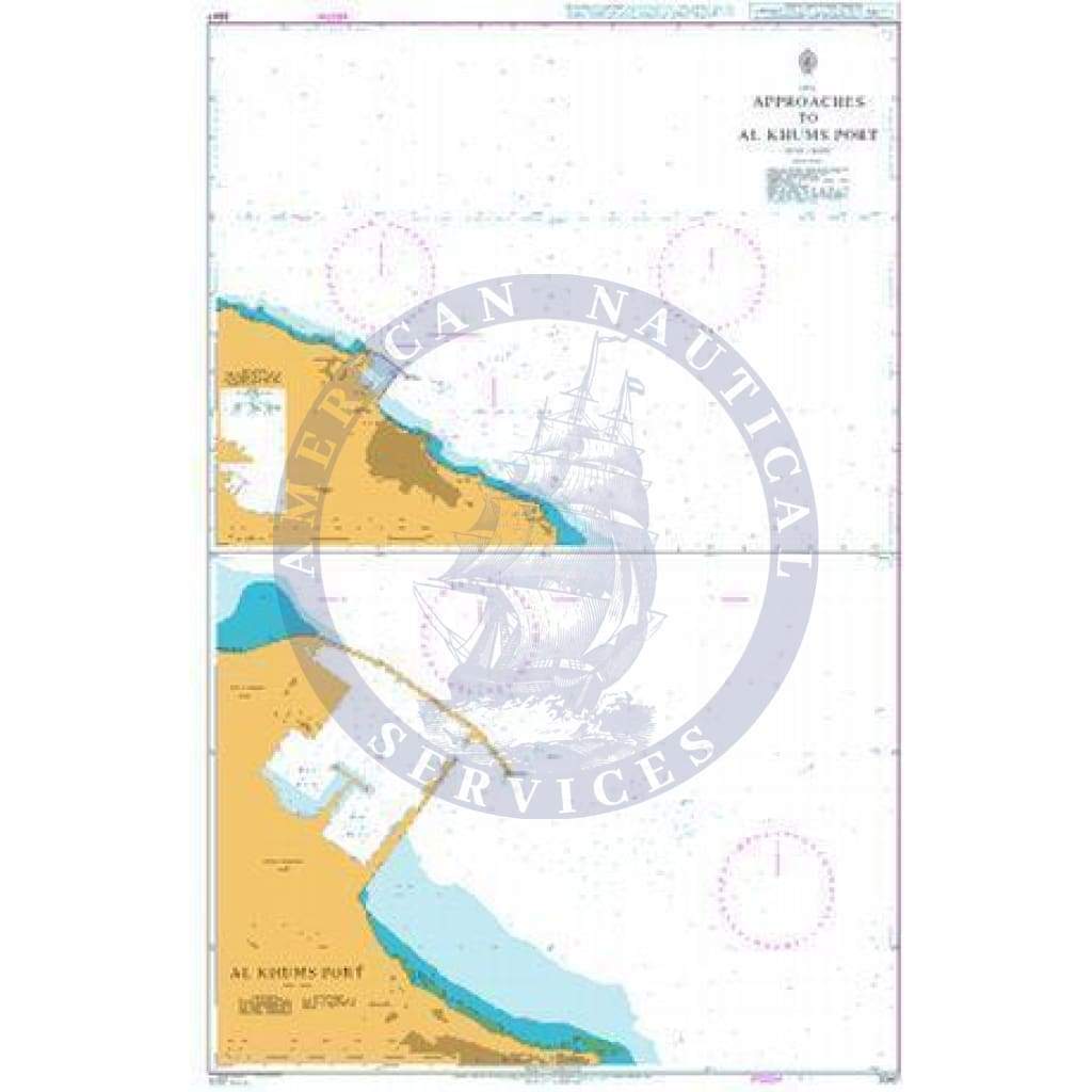 British Admiralty Nautical Chart 3347: Libya, Approaches to Al Khums Port. Al Khums Port
