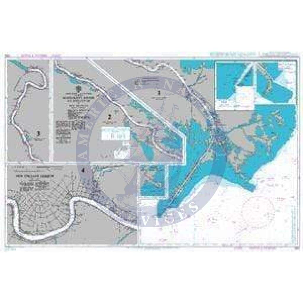 British Admiralty Nautical Chart 3382: Mississippi River - Southwest Pass to New Orleans