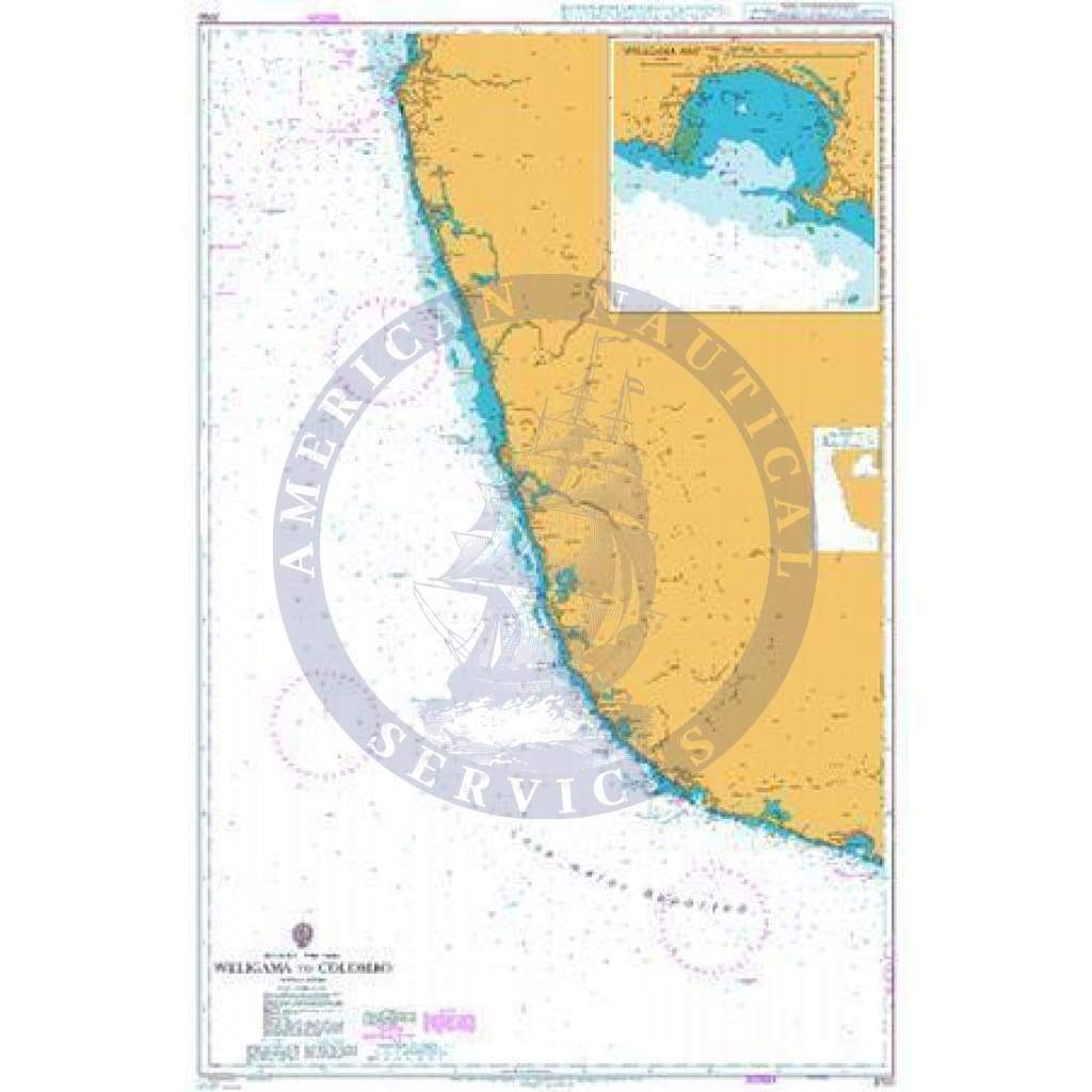 British Admiralty Nautical Chart  3700: Weligama to Colombo
