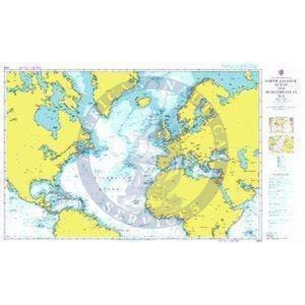 British Admiralty Nautical Chart 4004: A Planning Chart for the North Atlantic Ocean and Mediterranean Sea
