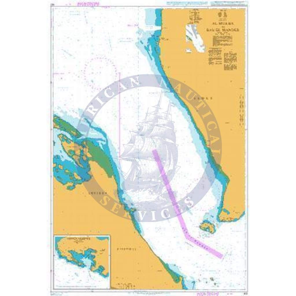 British Admiralty Nautical Chart 452: Red Sea, Al Mukha' to Bab el Mandeb. Mayyun Harbour