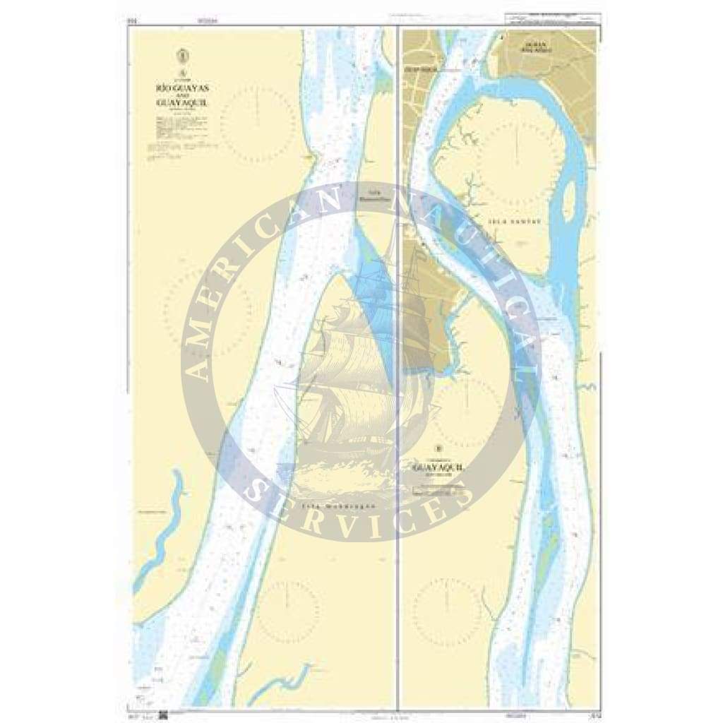 British Admiralty Nautical Chart 512: Ecuador, Rio Guayas and Guayaquil