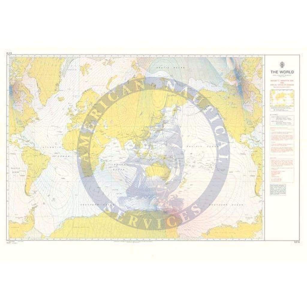 British Admiralty Nautical Chart  5374: The World Magnetic Variation and Annual Rates of Change