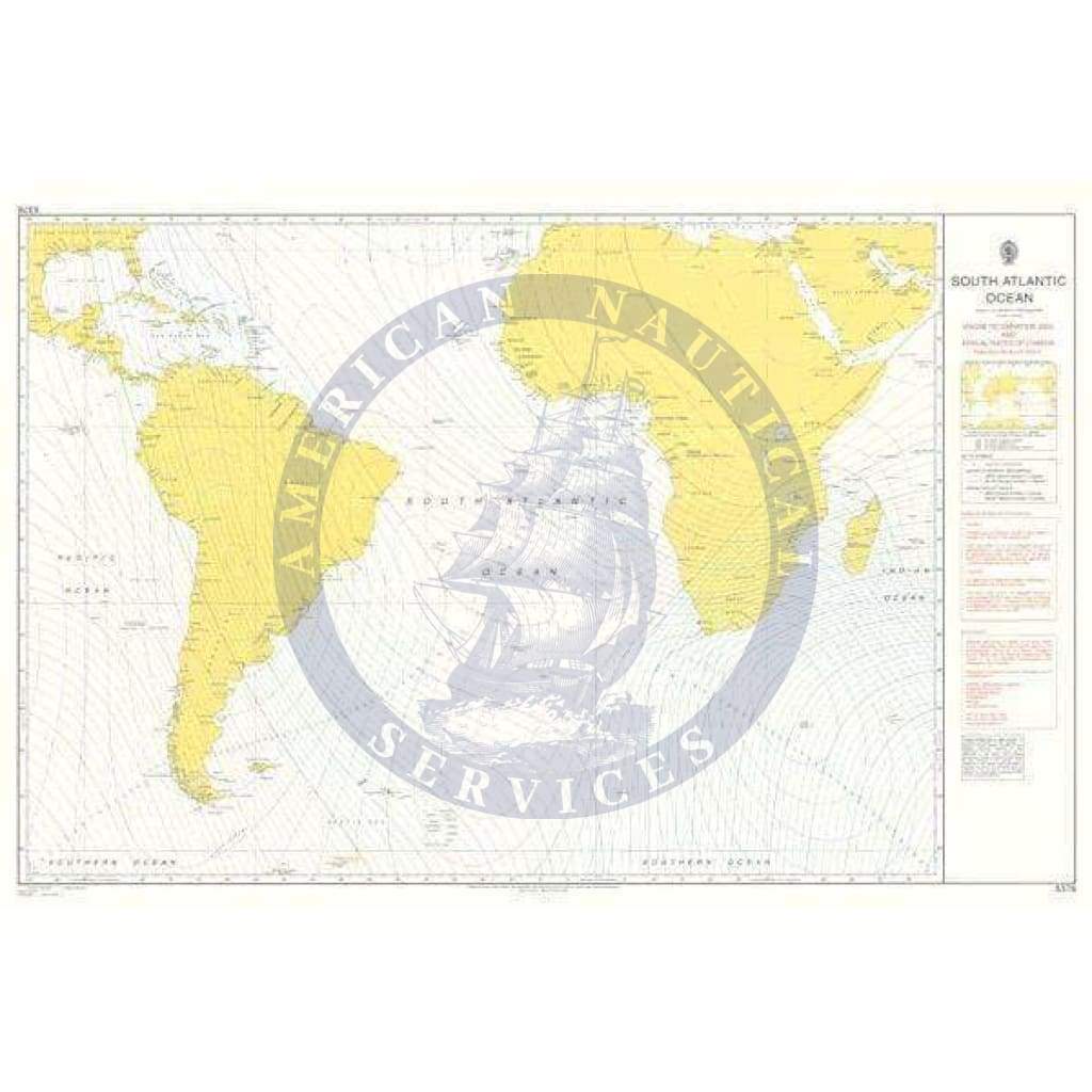 British Admiralty Nautical Chart 5376: South Atlantic Ocean Magnetic Variation and Annual Rates of Change