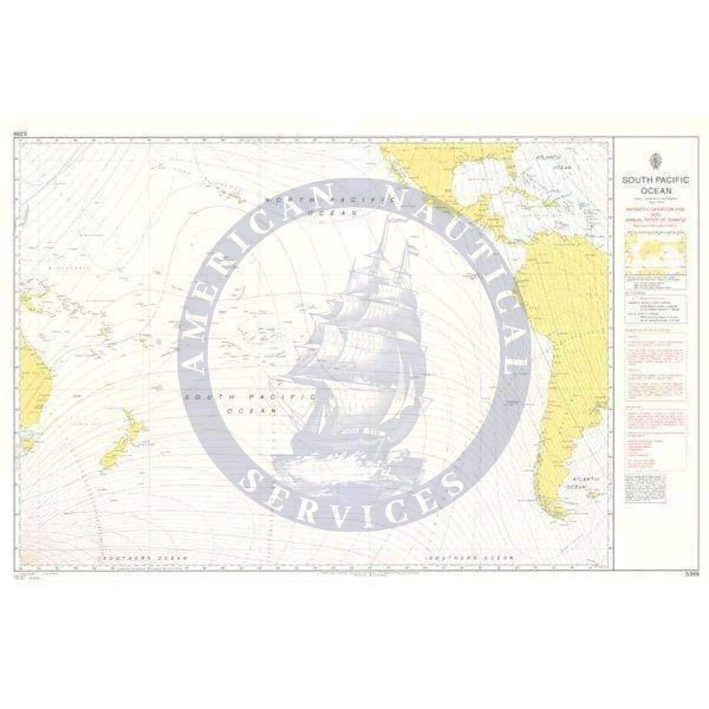 British Admiralty Nautical Chart 5399: The South Pacific Ocean Magnetic Variations and Annual Rates of Change
