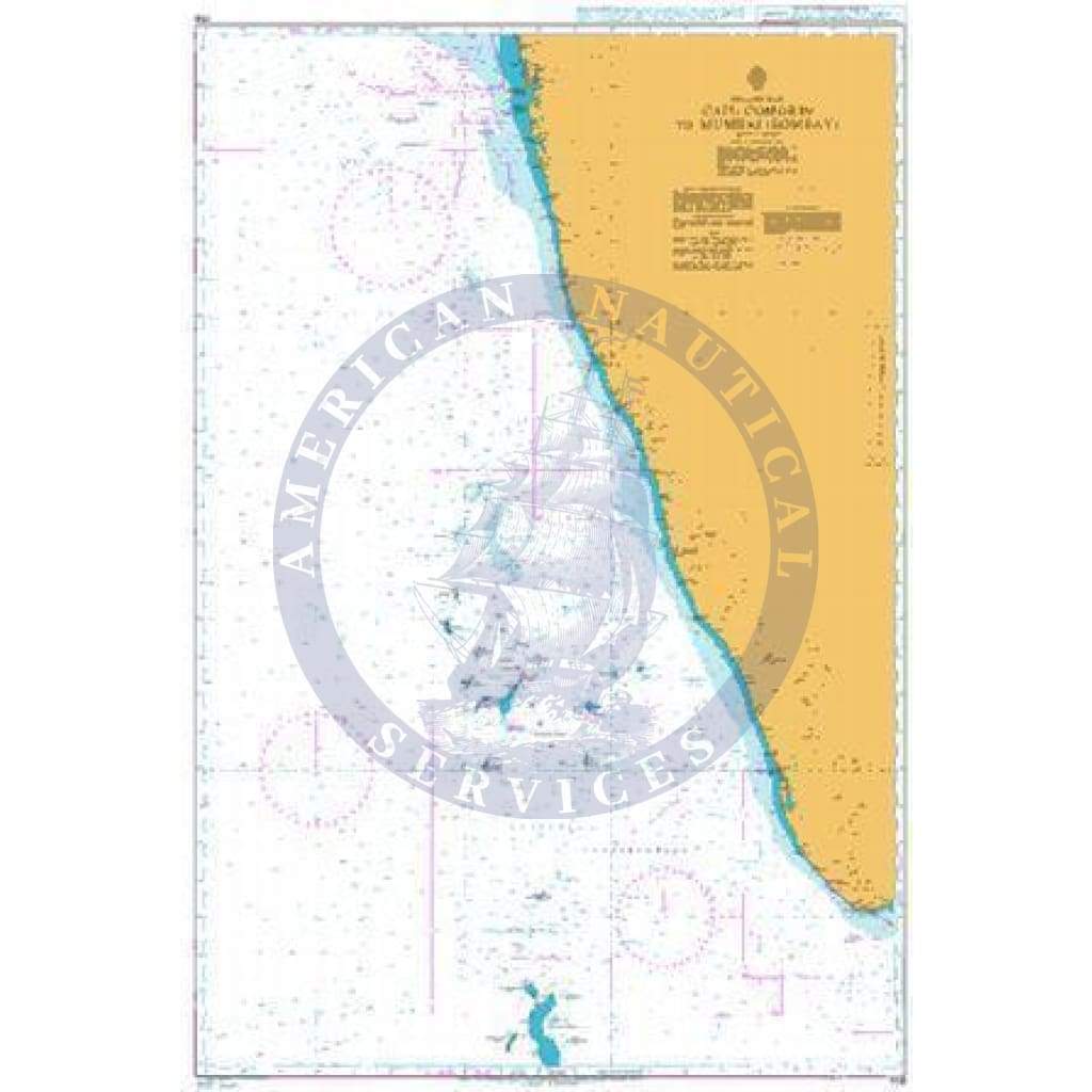 British Admiralty Nautical Chart  708: Cape Comorin to Mumbai (Bombay)