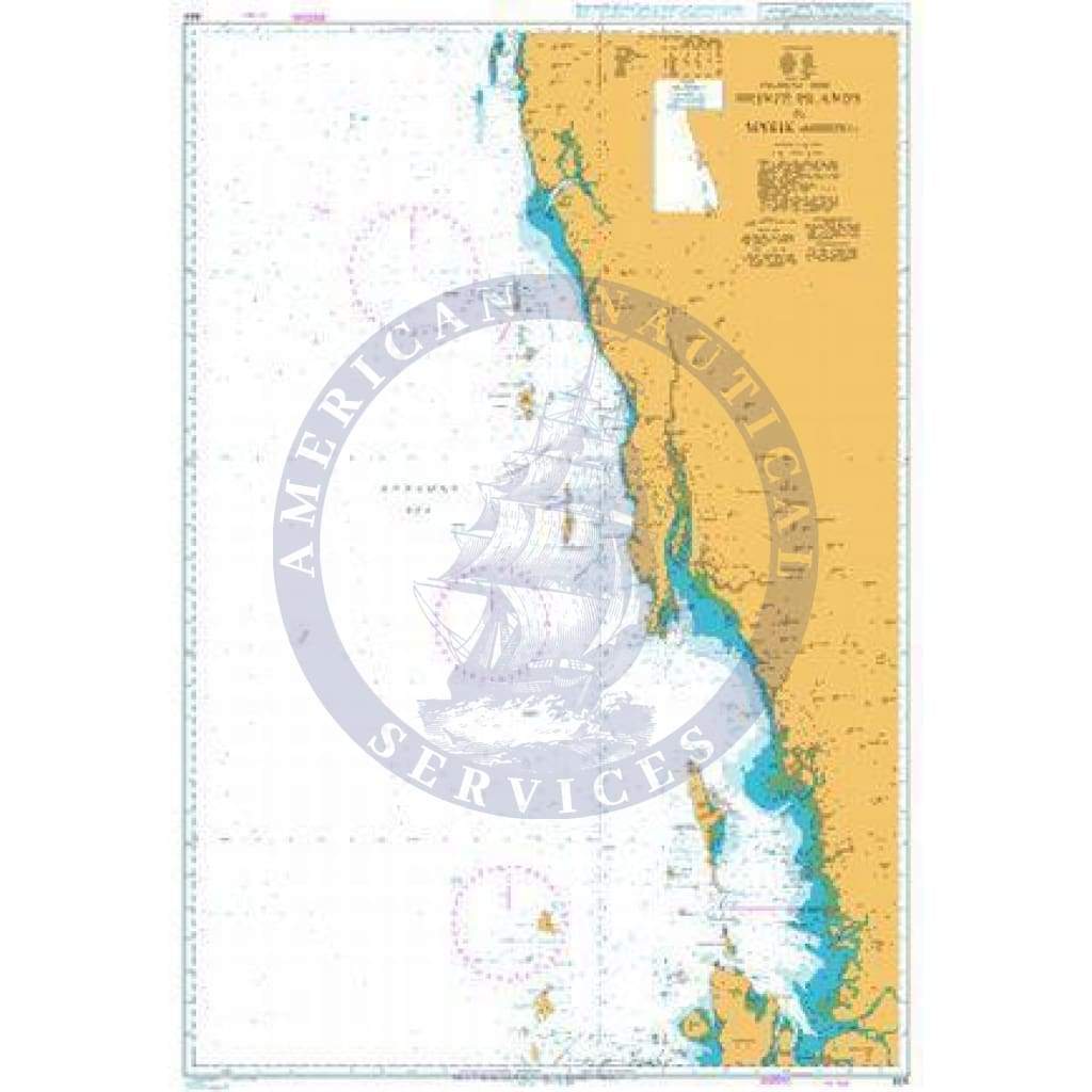 British Admiralty Nautical Chart 824: Heinze Islands to Myeik (Mergui)