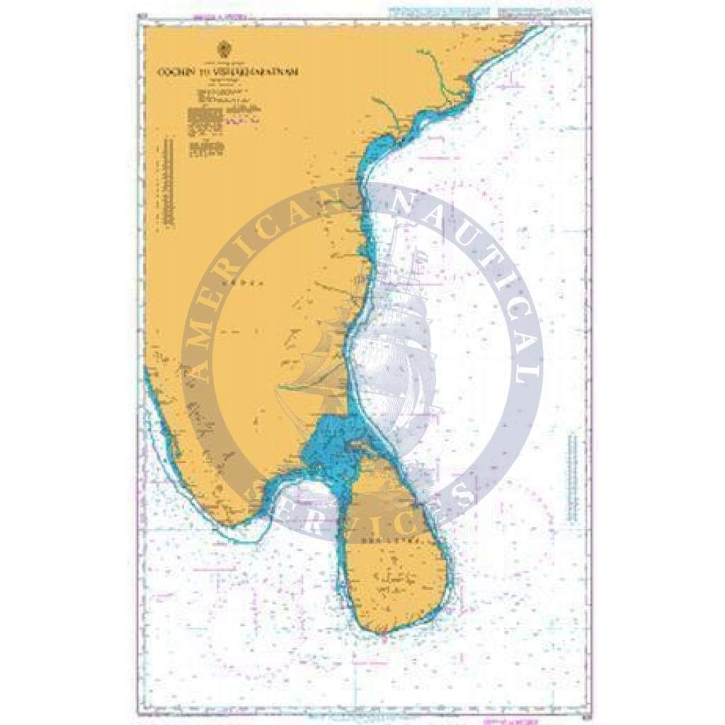 British Admiralty Nautical Chart 828: Cochin to Vishakhapatnam