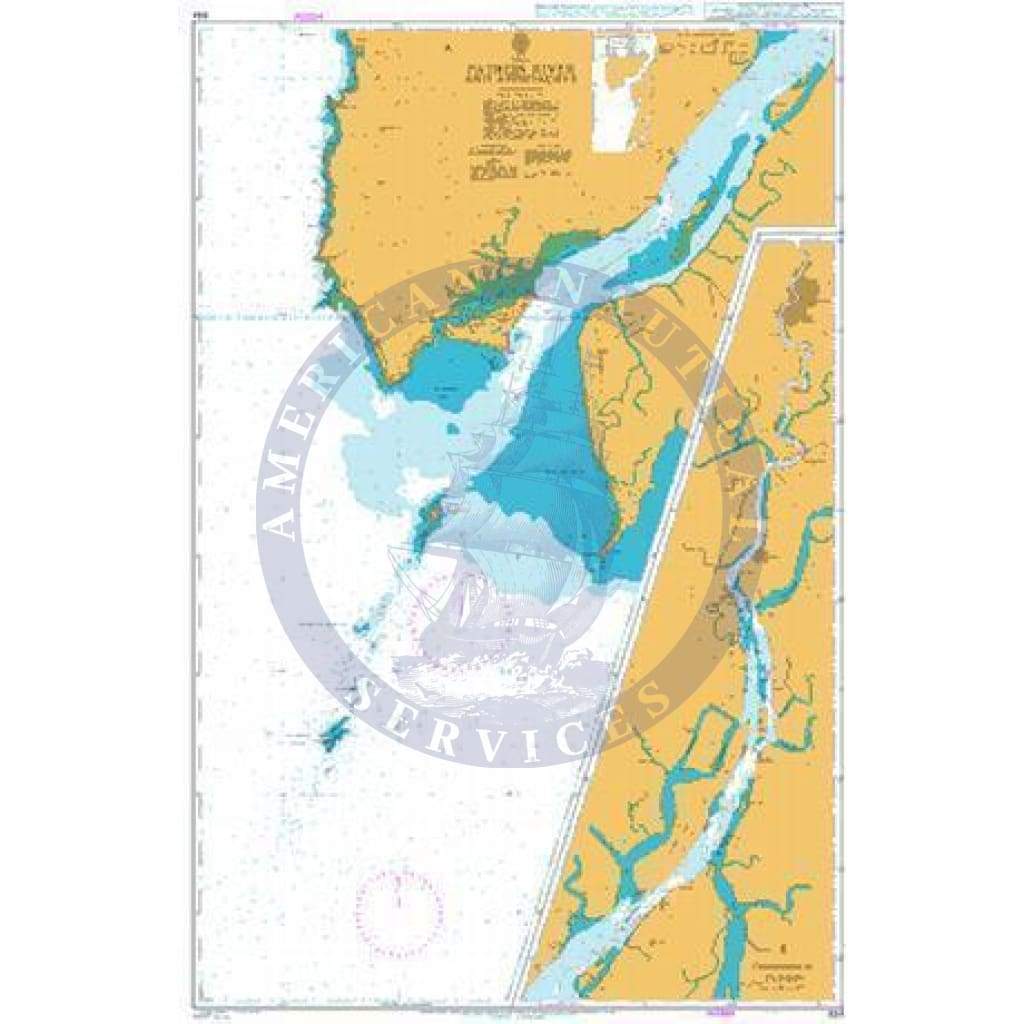 British Admiralty Nautical Chart 834: Burma - Pathein River and Approaches