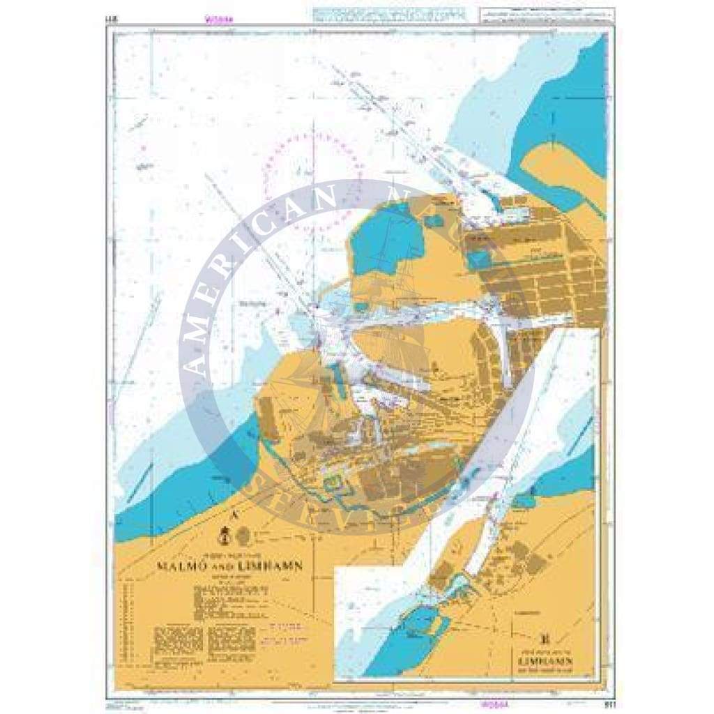 British Admiralty Nautical Chart 911: Sweden - West Coast, Malmö and Limhamn