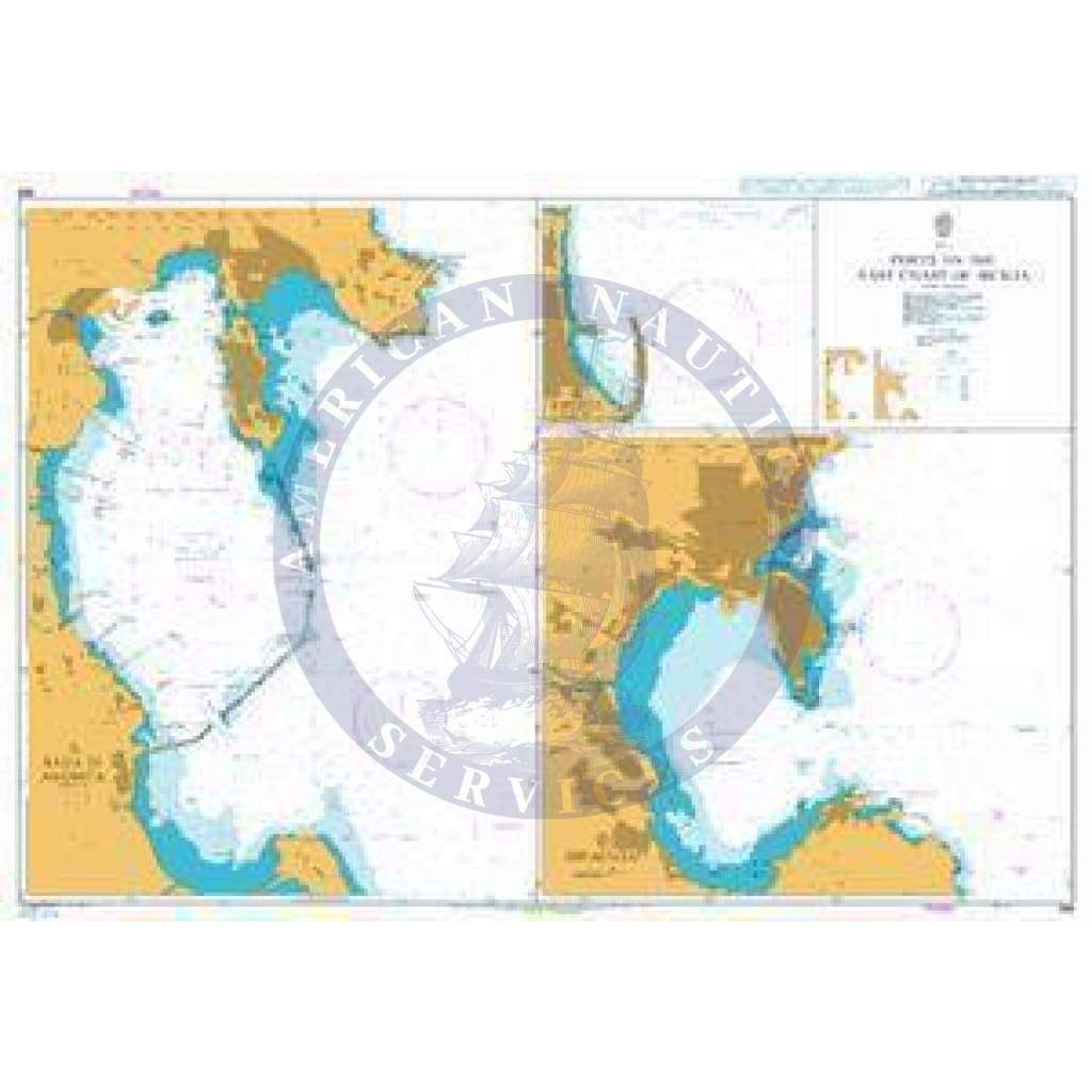 British Admiralty Nautical Chart 966: Italy, Ports on the East Coast of Sicilia