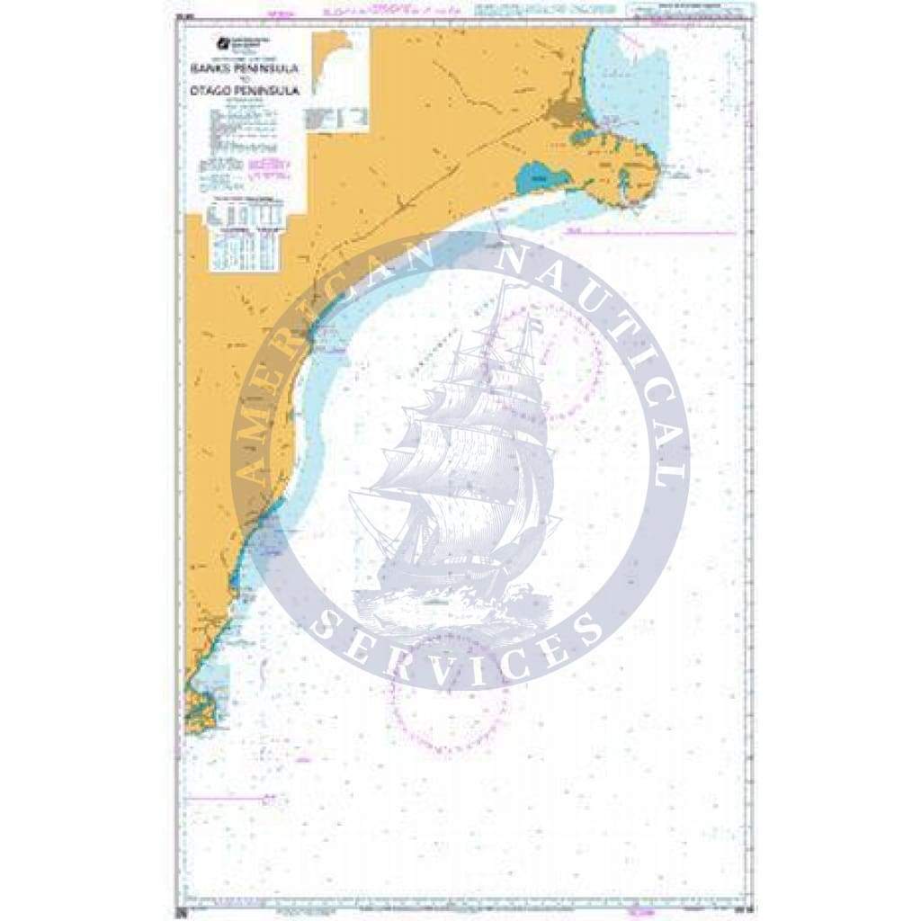 British Admiralty Nautical Chart NZ64: Banks Peninsula to Otago Peninsula