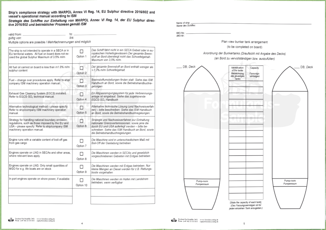 Bunker Sample and SECA Fuel Change-Over Record Book