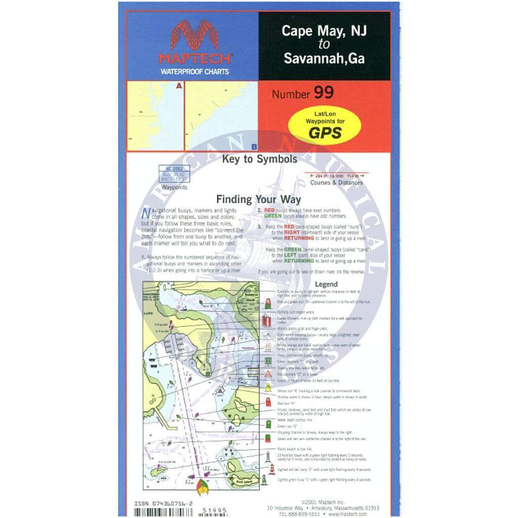 Cape May, NJ to Savannah, GA Waterproof Chart, 2nd Edition