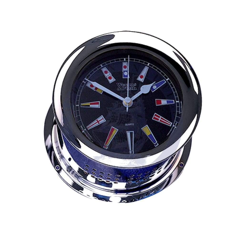 Chrome Plated Atlantis Quartz Clock with Black Dial & Color Flags (Weems & Plath 220504)