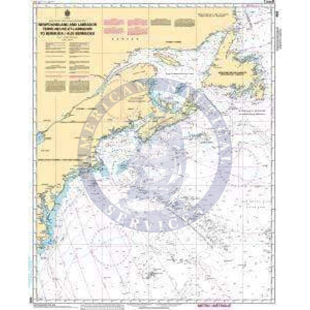 CHS Nautical Chart 4006: Newfoundland and Labrador/Terre-Neuve-et-Labrador to Bermuda / aux Bermudes