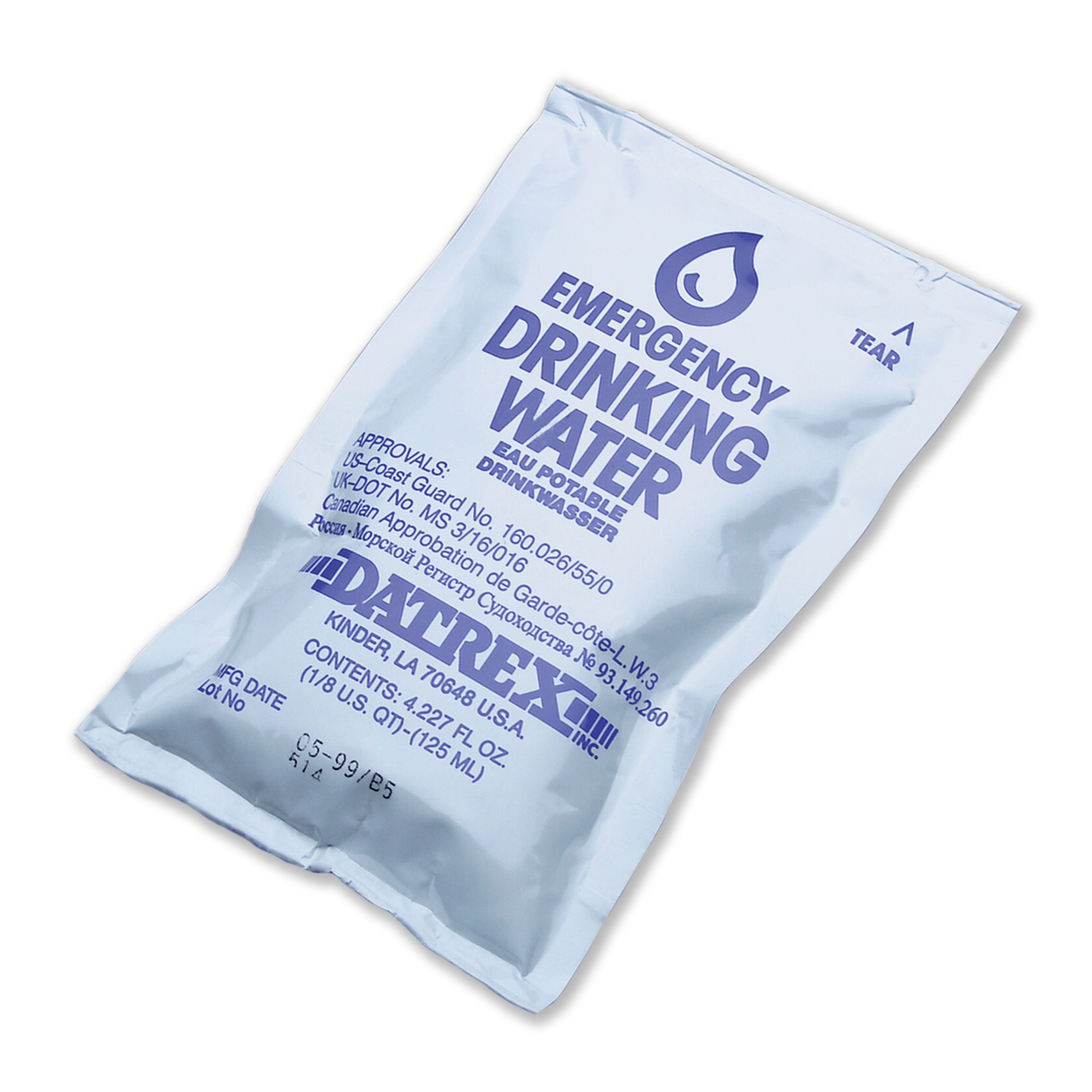 Datrex Emergency Overwrap Water 8 Liters, 64 Bags Per Case, 125 ML Per Bag