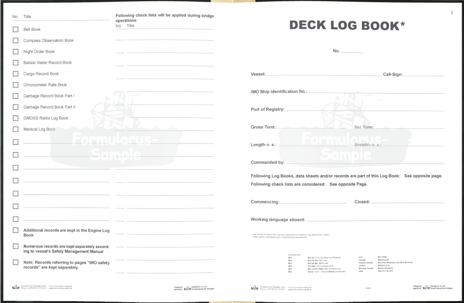 Deck Log Book (3 Months)
