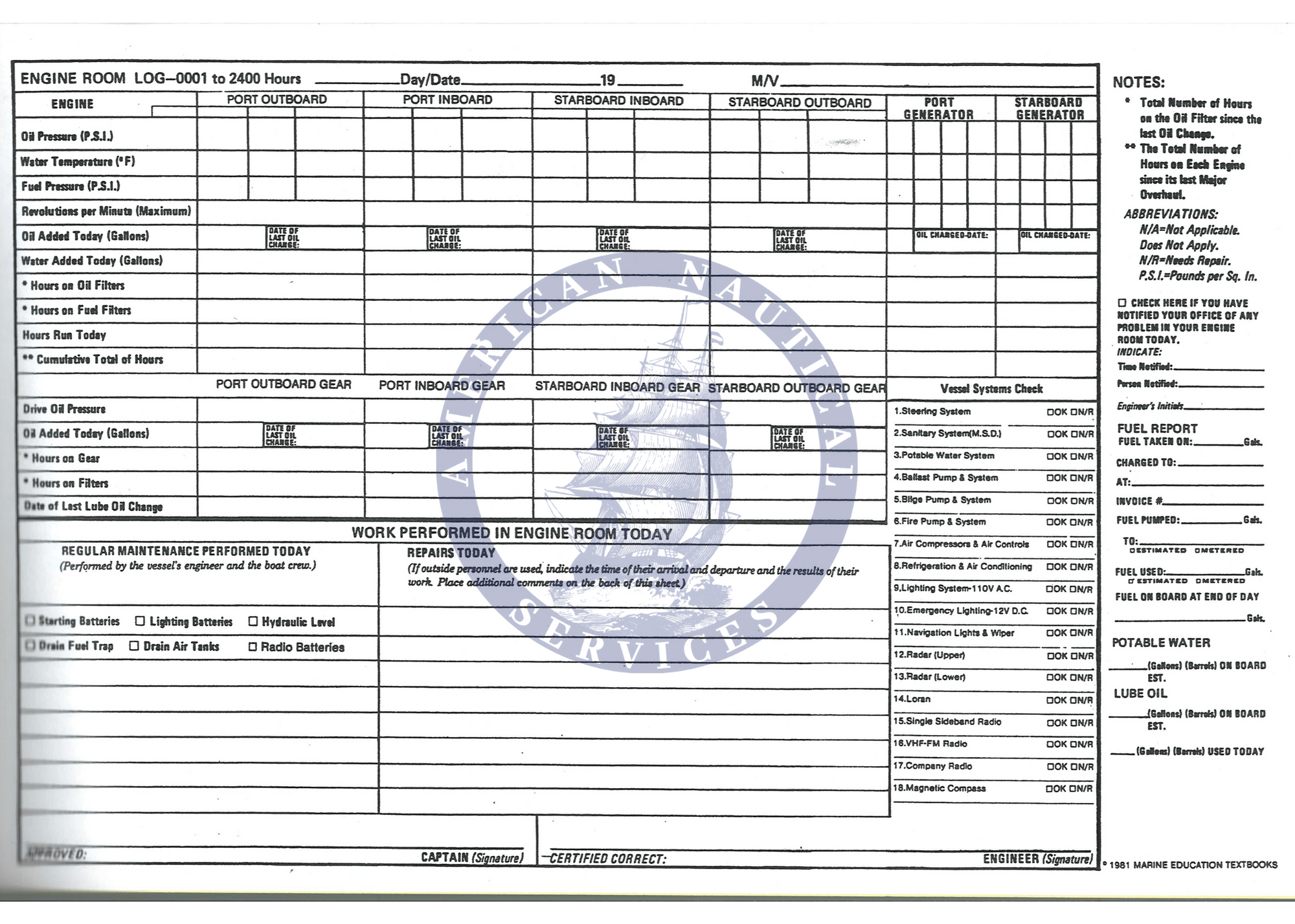 Engineroom Log 4-Engine 2-Part Logbook - Amnautical